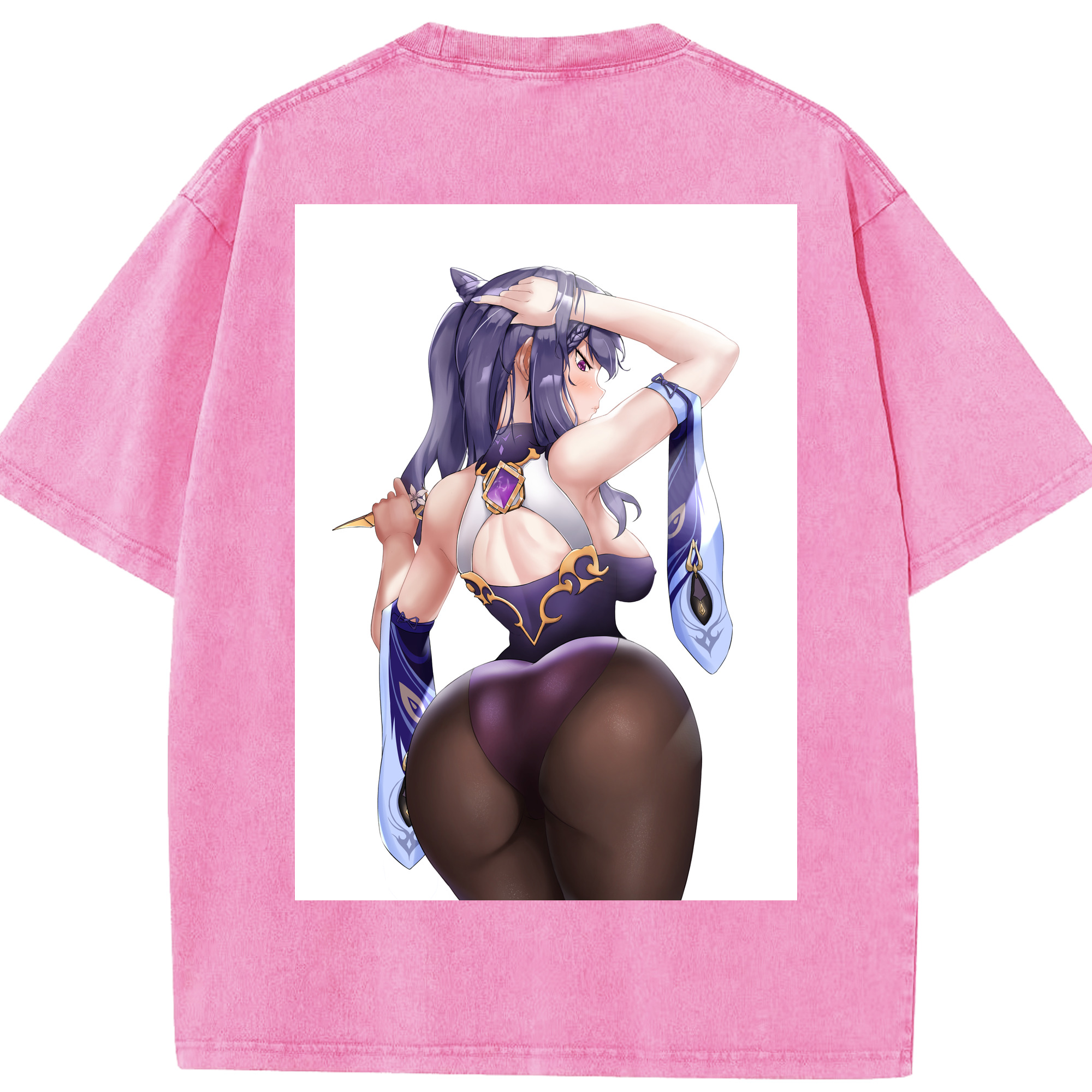 げんし神 刻晴 こくせい genshin Kokusei 綿100% ヴィンテージ風 半袖Tシャツ（背面プリント）